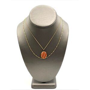 2 Vintage 12k & 14k Gold Filled Chain Agate Necklace 16" and 17.5"